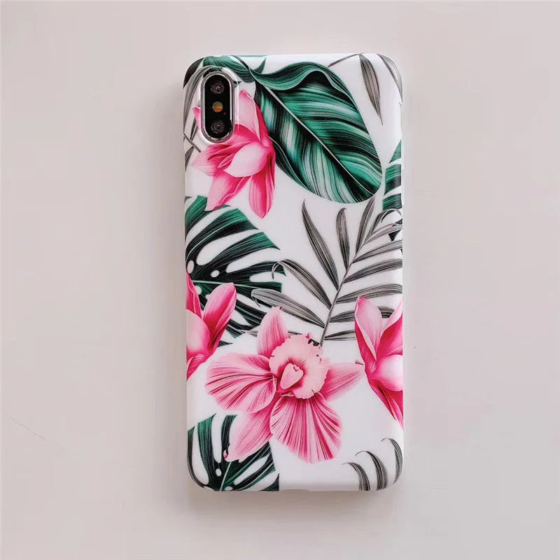 Pink floral TPU back cover case for multiple iPhone models including 11, X, 8, 7 and 6 series