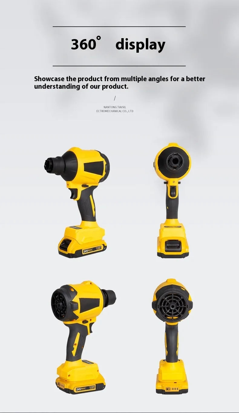 Yellow cordless dust gun with 680W power rating for office and electronic equipment cleaning