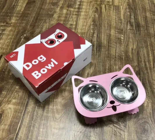 Anti-falling stainless steel pet feeding bowl in black with inclined design
