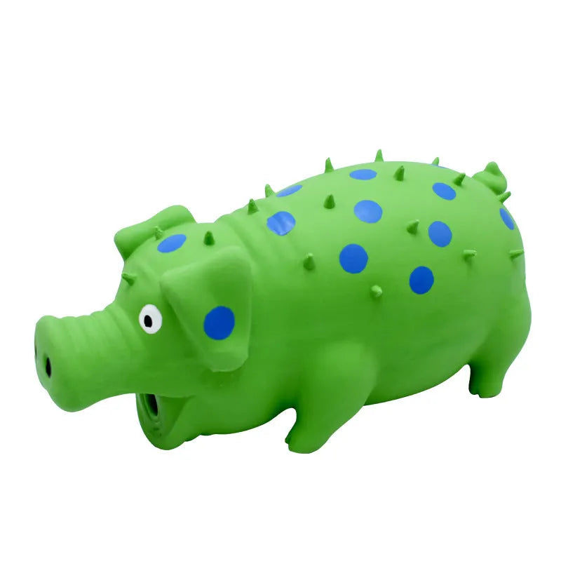 Pig-shaped latex dog chew toy with squeaker in assorted colours for aggressive chewers