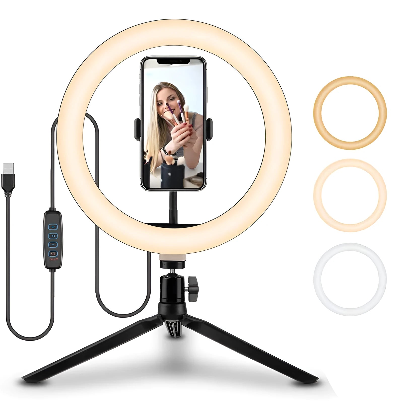 10-inch rotating ring selfie light with metal smartphone bracket