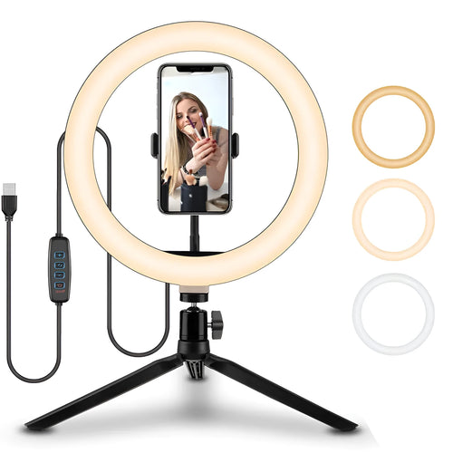 10-inch rotating ring selfie light with metal smartphone bracket