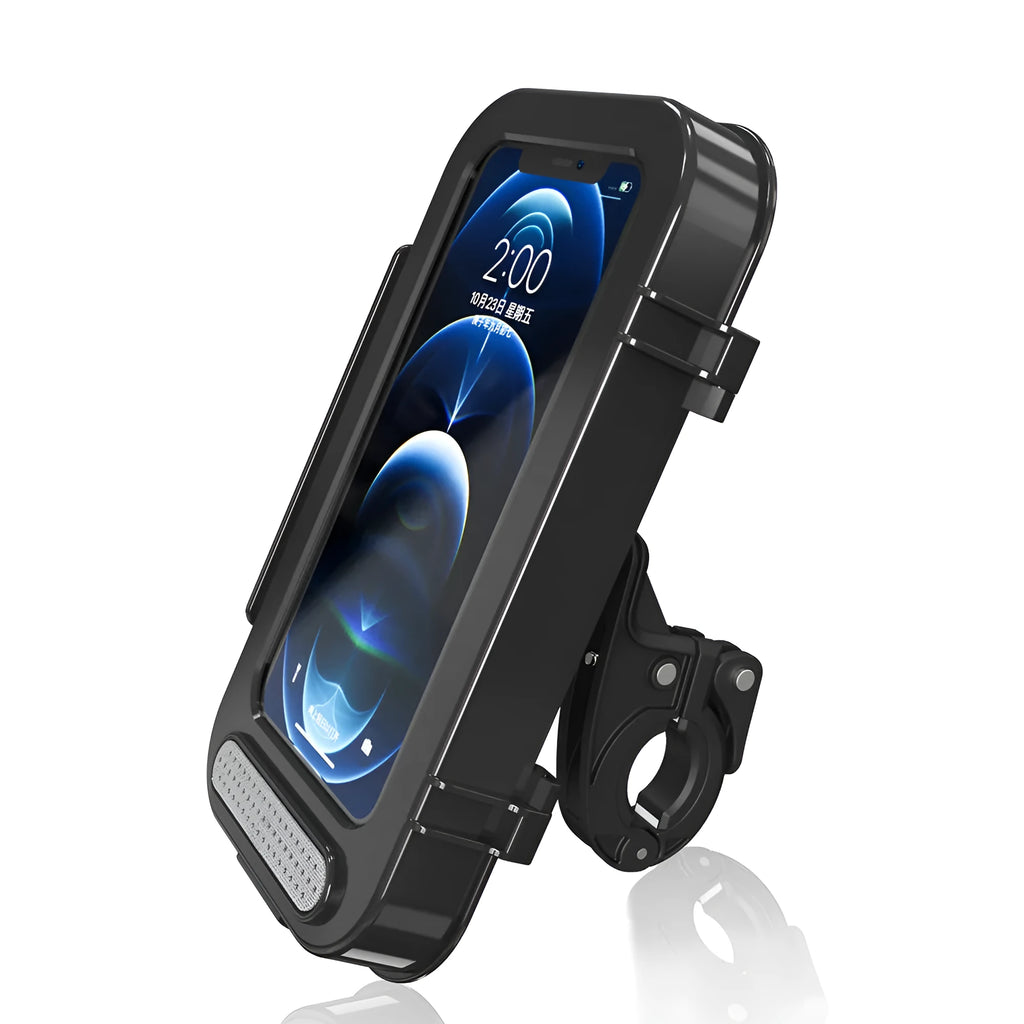Waterproof ABS+PC silicone bicycle motorcycle phone holder with rearview mirror mount option in black colour