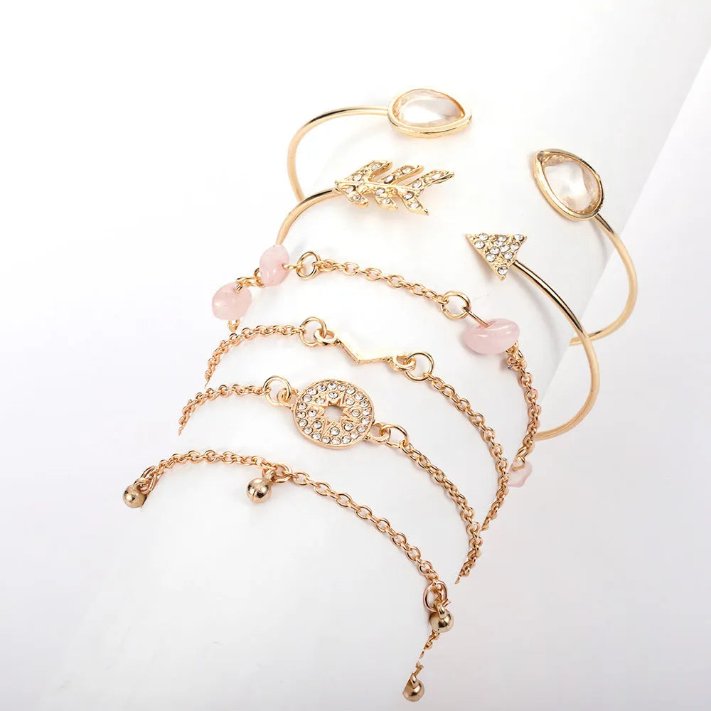 Six-piece women's fashion bracelet set with golden spot drill and water droplet designs