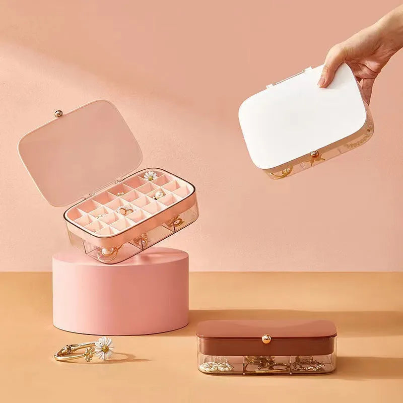 Green multi-layer jewelry storage box with modern minimalist design showing dimensions of 17 by 11 cm