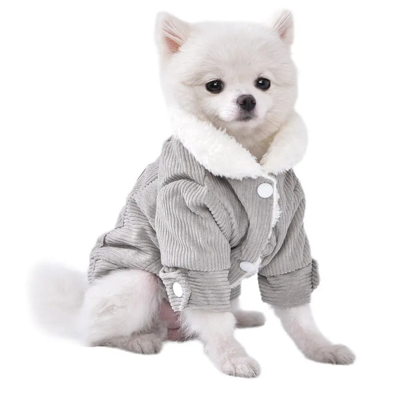 Lambswool fleece-lined padded vest for dogs and cats in grey and pink colours