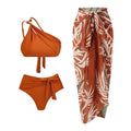 Women's high waist push up bikini swimsuit with chiffon dress in black, brown or green colour options