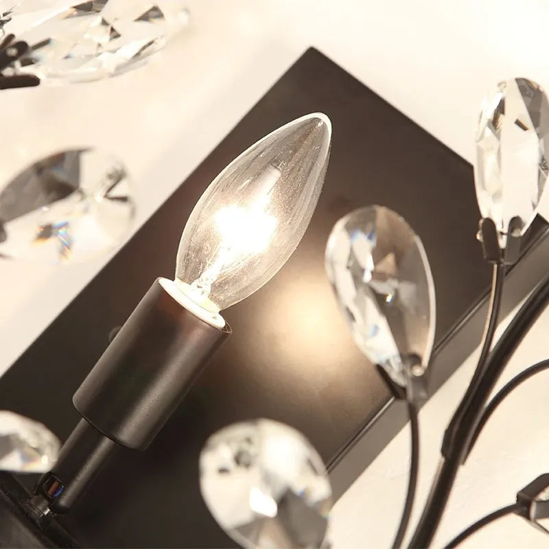 American style crystal wall lamp black finish 33cm diameter for TV wall or hallway