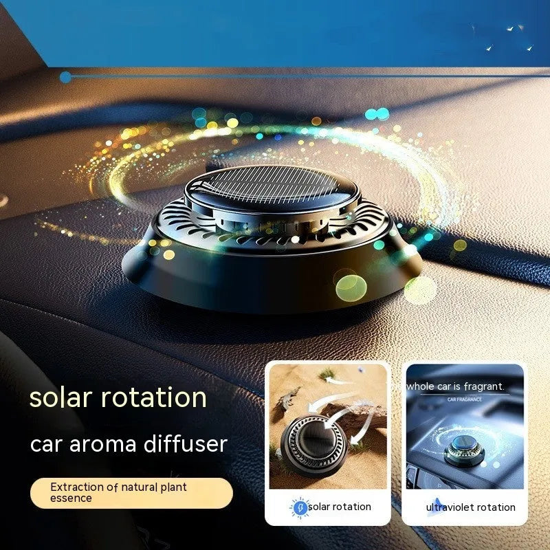 Solar-powered car aromatherapy device with electromagnetic de-icing function in black plastic housing