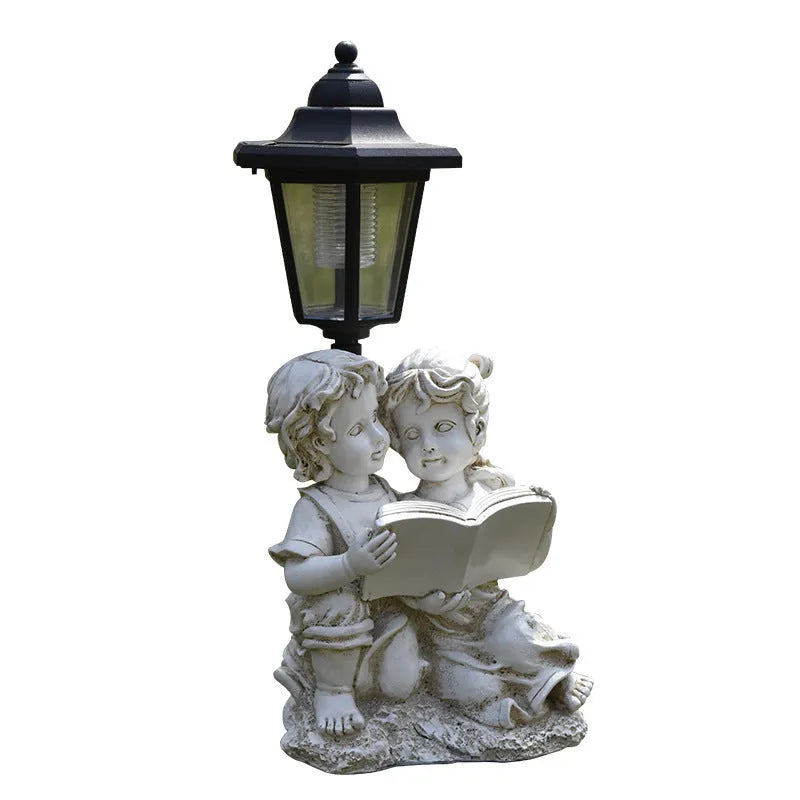 Solar powered resin garden lamp with decorative animal character design for outdoor lighting