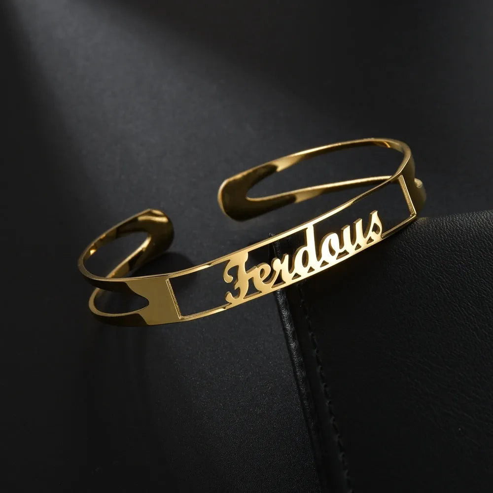 Custom name bracelet stainless steel silver finish with engraved text 6mm width