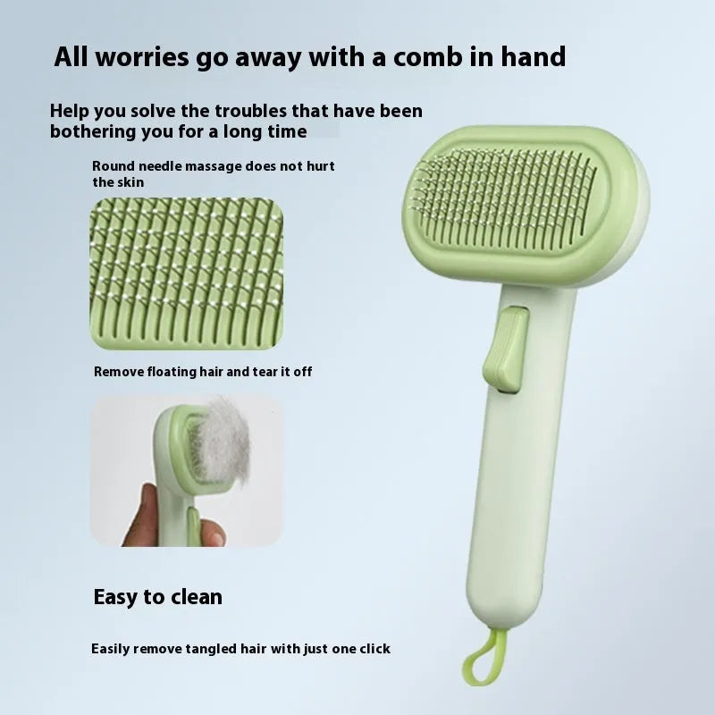 Large pet hair removal comb with stainless steel blades in light grey colour