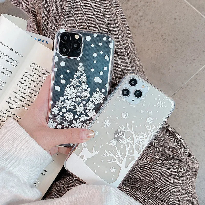 Christmas snowflake elk TPU phone case for iPhone with cartoon design, blue flower colour option