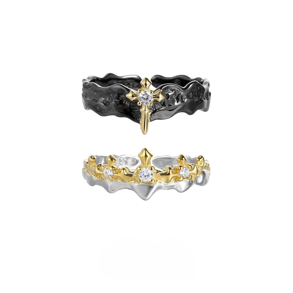 Princess Knight adjustable couple ring in silver with white gold or black gold electroplated finish