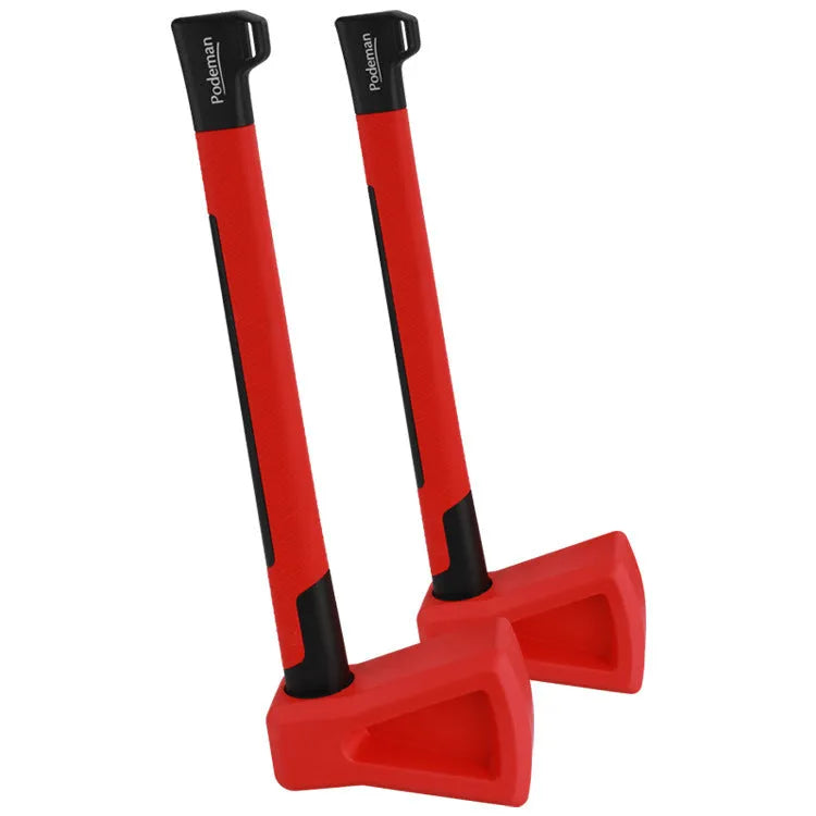 Red plastic axe-shaped muscle trainer for home fitness and body building exercises