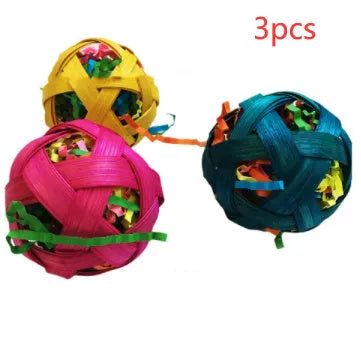 Natural bamboo woven toy ball 6cm diameter foraging toy for small pets and birds pack of 3