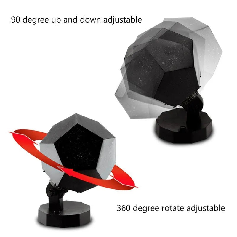 LED star projector night light showing constellation projection on a dark ceiling