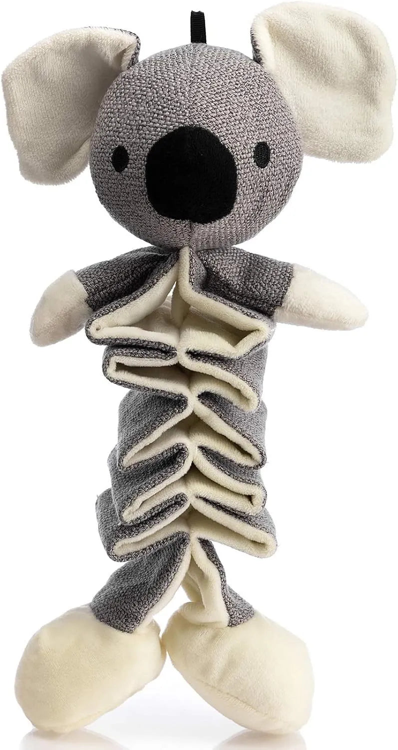 Grey koala dog toy with squeaker measuring 30cm from head to foot
