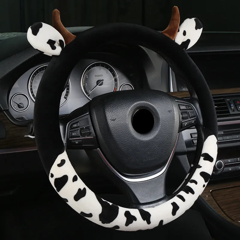 Plush car steering wheel cover in black or coffee brown colour with soft texture