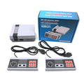 NES 8-bit retro gaming console with two controllers and AV cable on compact 18.3x14.3x7cm black ABS housing