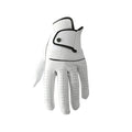 Men's white half sheepskin leather golf glove showing palm with non-slip grip.