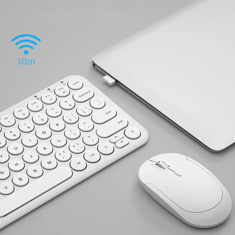 Ultra-thin wireless keyboard and mouse set with USB receiver in white black pink colour options