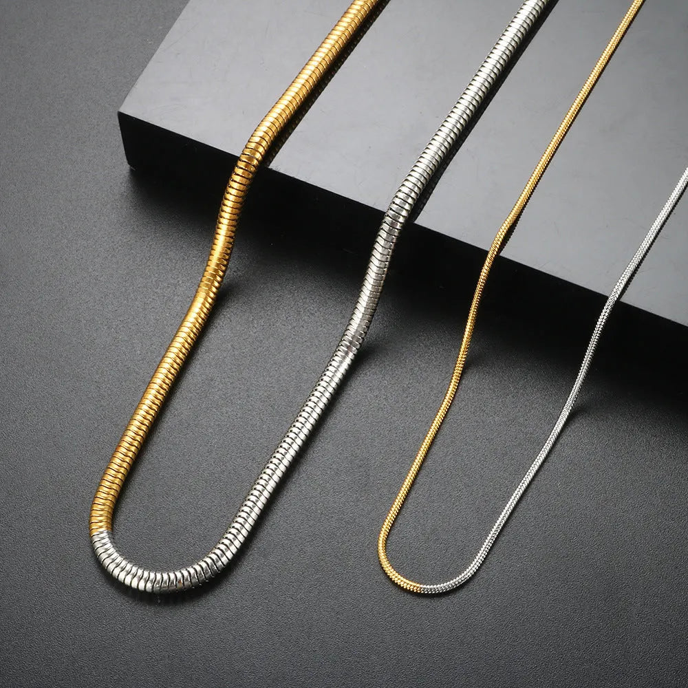 Gold chain necklace with 3mm thick snake bones design in stainless steel