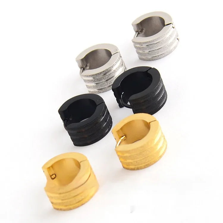 Korean style geometric three-line frosted earrings in titanium steel with electroplated finish