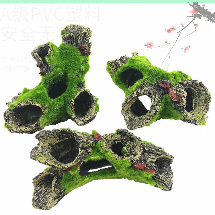 Qinjiayuan medium synthetic resin shrimp cave house with tree branch detailing for aquarium landscaping