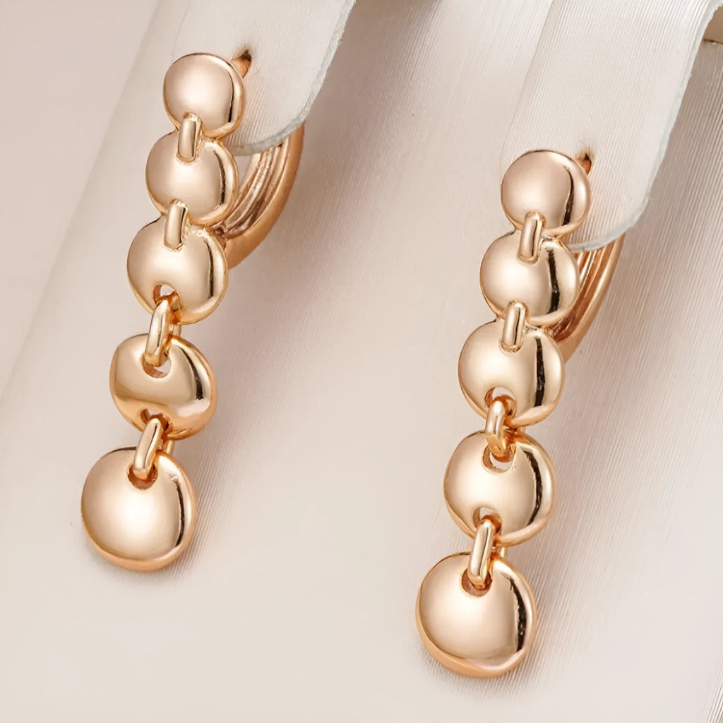 Gold retro long round circle earrings with woven texture on copper material