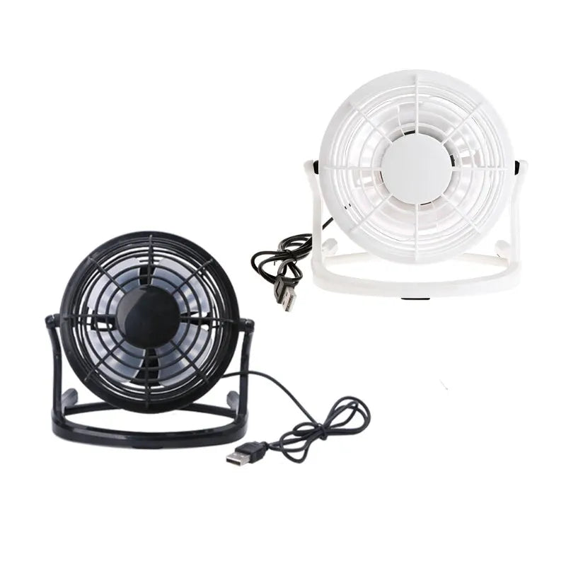 Mini USB desk fan in black colour showing adjustable tilt mechanism and compact 16cm size