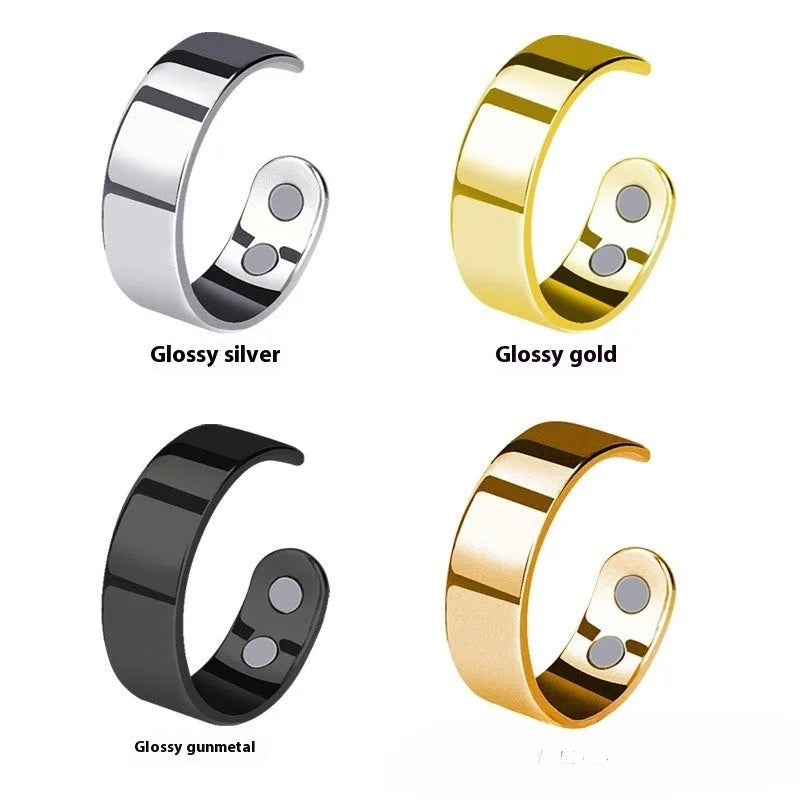 Stainless steel magnetic health ring with open mouth and 4 inner magnets in gold finish