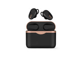 Black wireless Bluetooth headset with charging stand showing type-C port and wireless charging surface