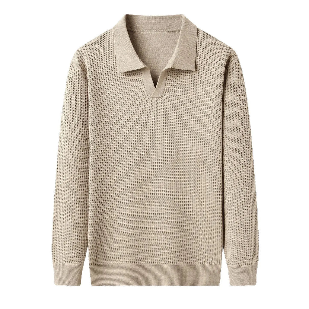 Men's loose fit long sleeve pullover sweater in green, shown flat.