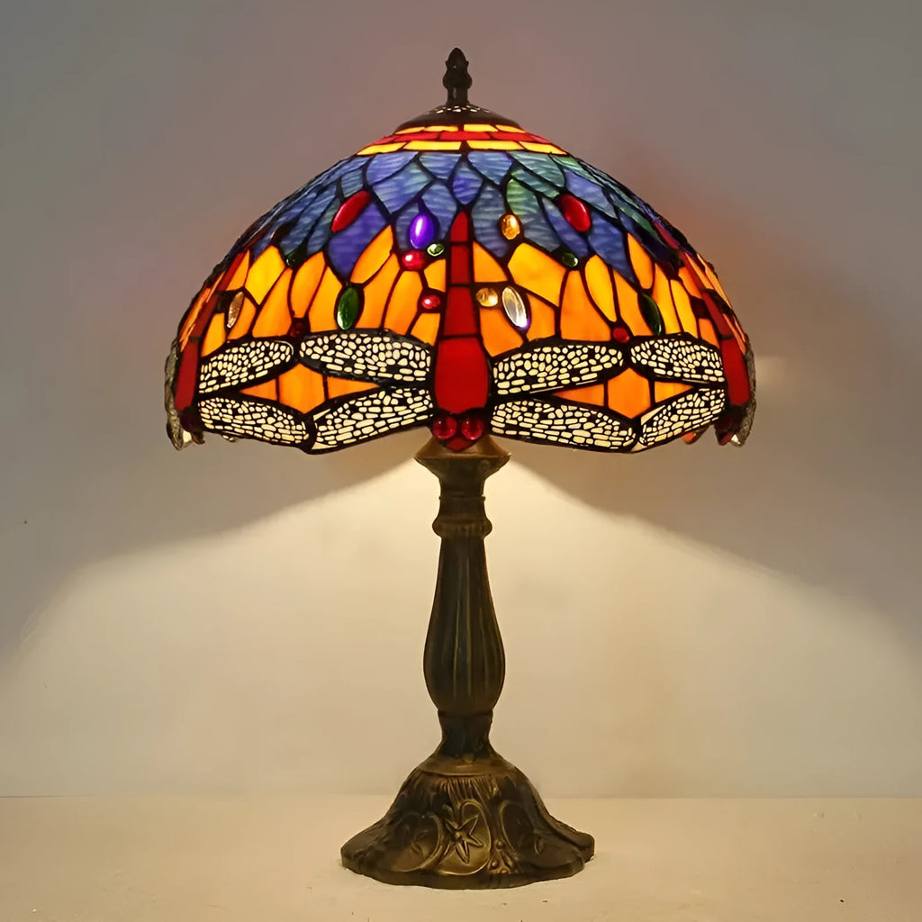 Tiffany dragonfly stone table lamp with retro European design and coloured glass shade