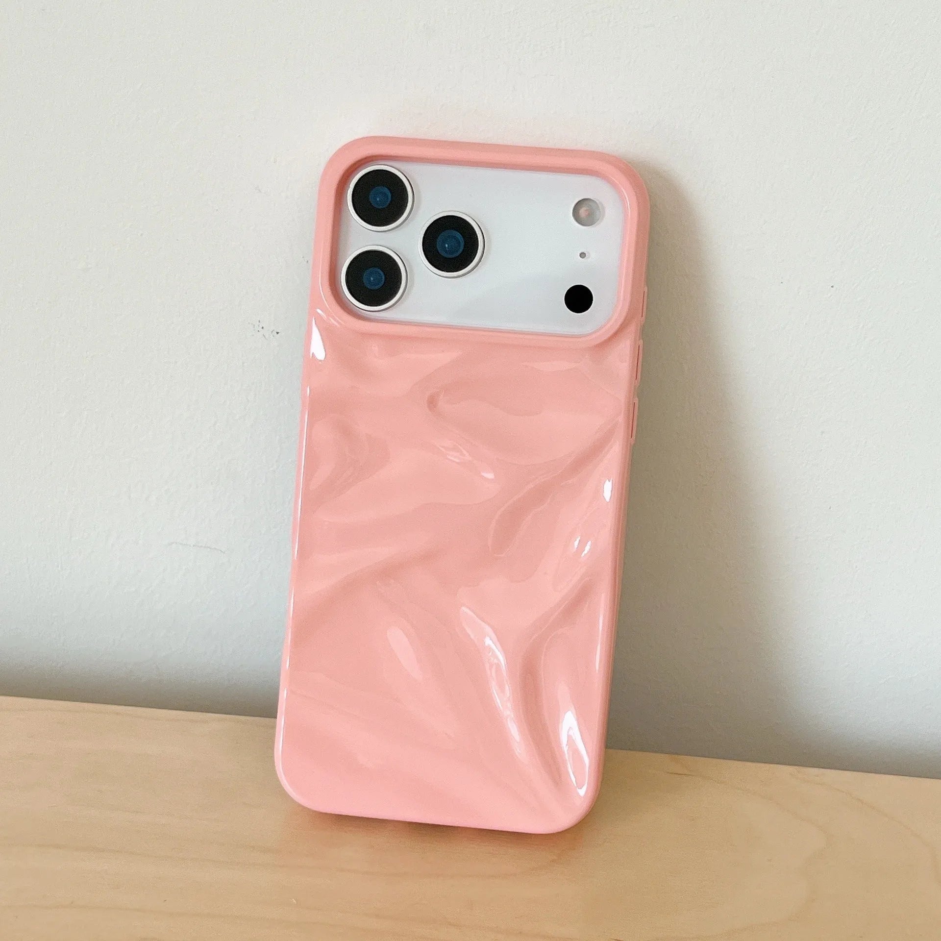 PC soft shell phone case with pleated crepe pattern, anti-fall and anti-fingerprint, for iPhone 14-17 series in pink