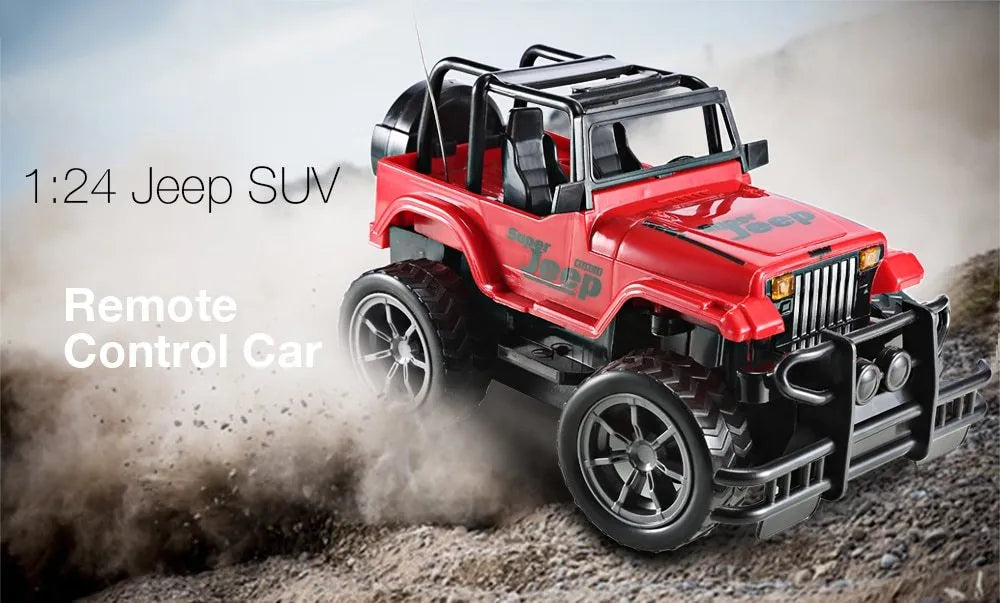 Wrangler Knight remote control off-road car in red on a grass surface with controller