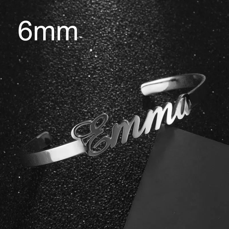 Custom name bracelet stainless steel silver finish with engraved text 6mm width