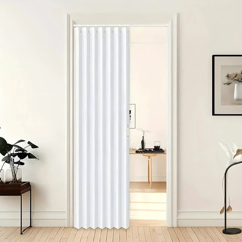 Water-repellent polyester folding door curtain in gray 100x200cm with hook and strap for bathroom