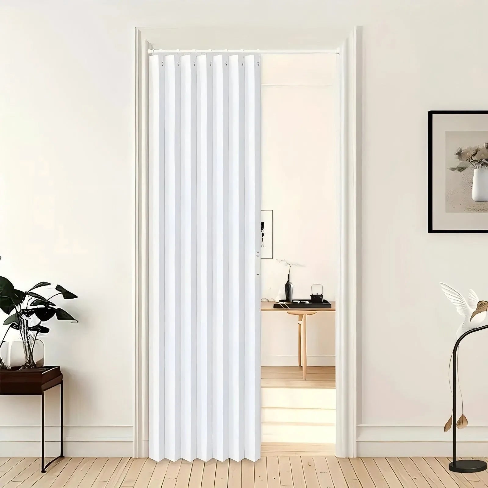 Water-repellent polyester folding door curtain in gray 100x200cm with hook and strap for bathroom