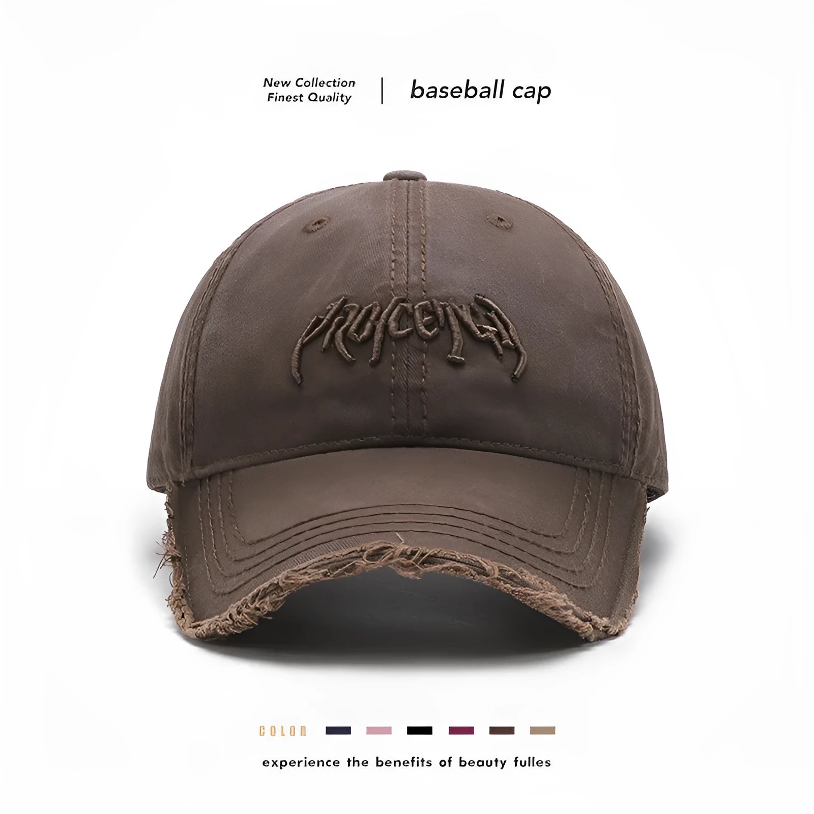 Men's cotton baseball cap with three-dimensional embroidery of English letters, dome crown, adjustable fit, black colour