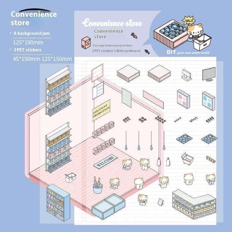 Capabala cut-free cartoon PET decorative sticker sheet in eight colour themes on a 190x125mm sheet.