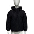 Women's hooded shell jacket loose fit polyester long sleeve solid colour black front view