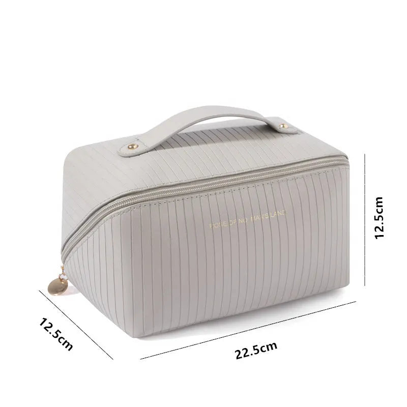 Vertical pattern cubic makeup bag in soft PU leather with 22.5cm by 12.5cm dimensions