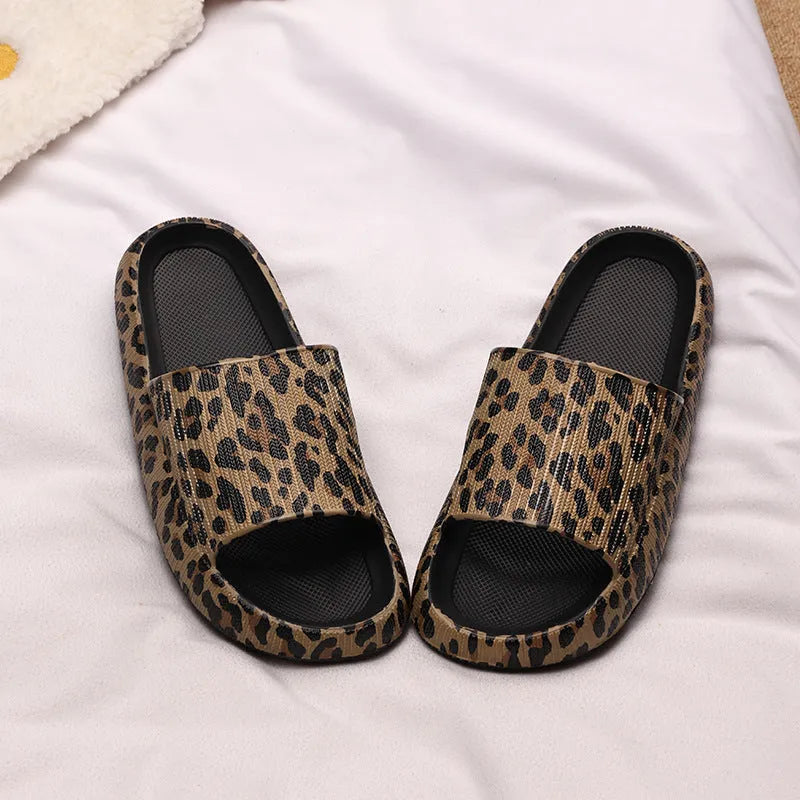 Women's leopard print slippers with thick EVA sole in Korean style sandal design