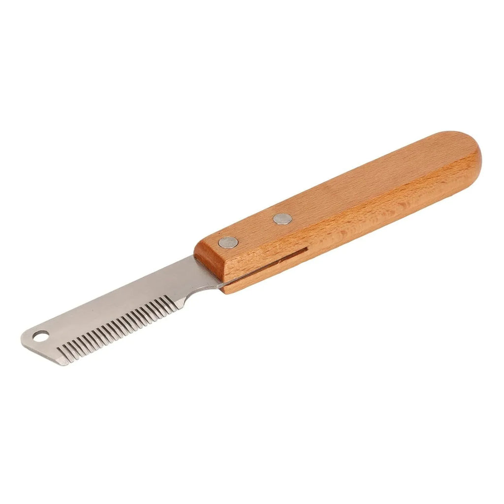 Pet stripping comb with wood handle in two sizes for dog and cat grooming