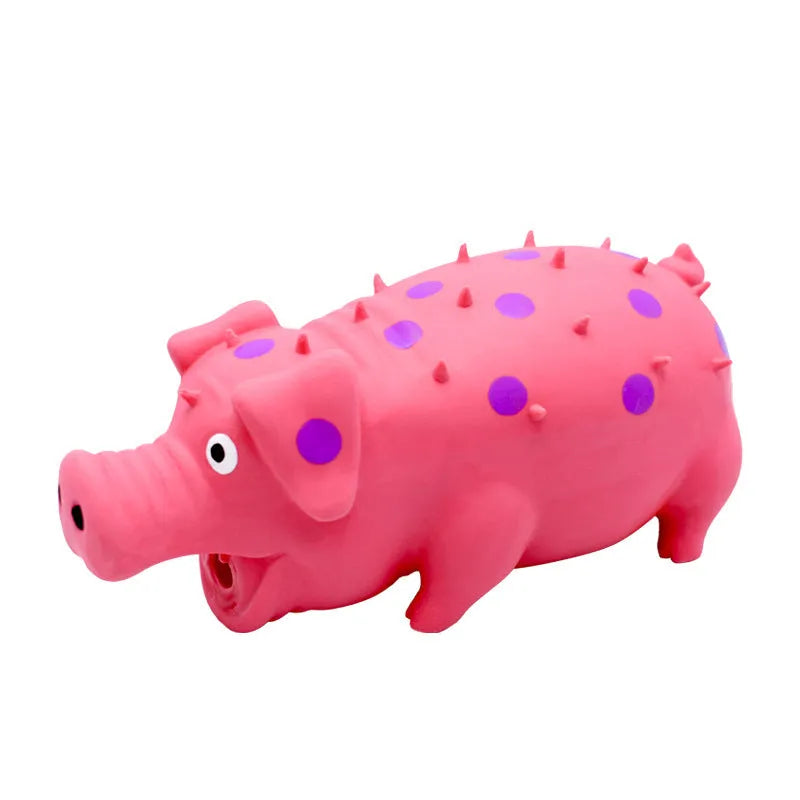 Pig-shaped latex dog chew toy with squeaker in assorted colours for aggressive chewers