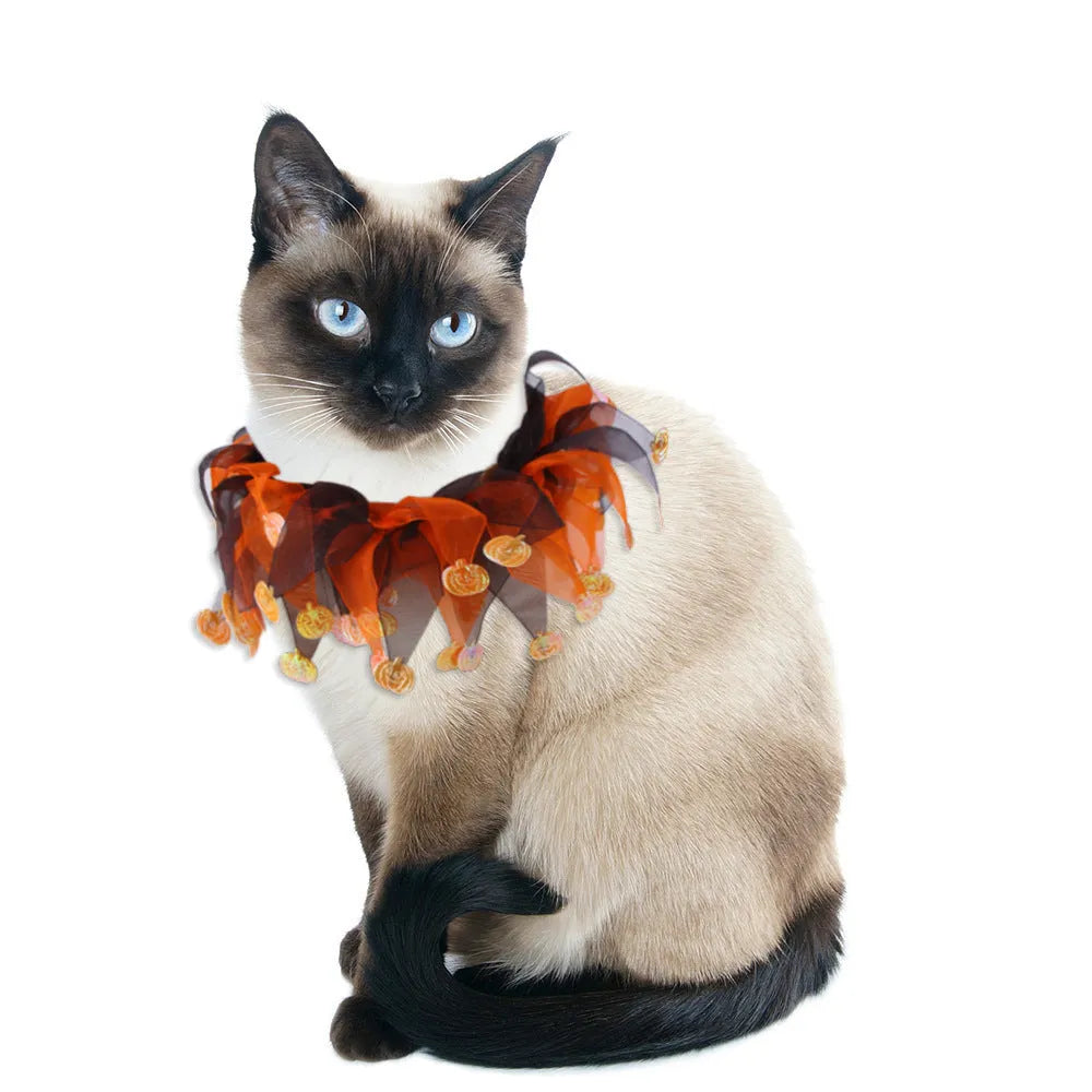 Tie-dye pattern dog collar in Halloween and Christmas colour styles with cloth construction