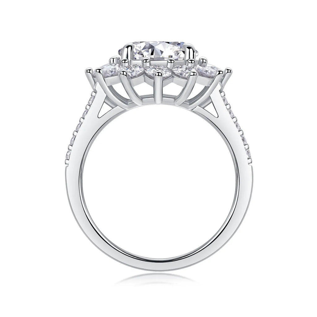 Sunflower wedding ring set with 3-carat moissanite centre stone in platinum-plated S925 silver band, gift box and GRA certificate