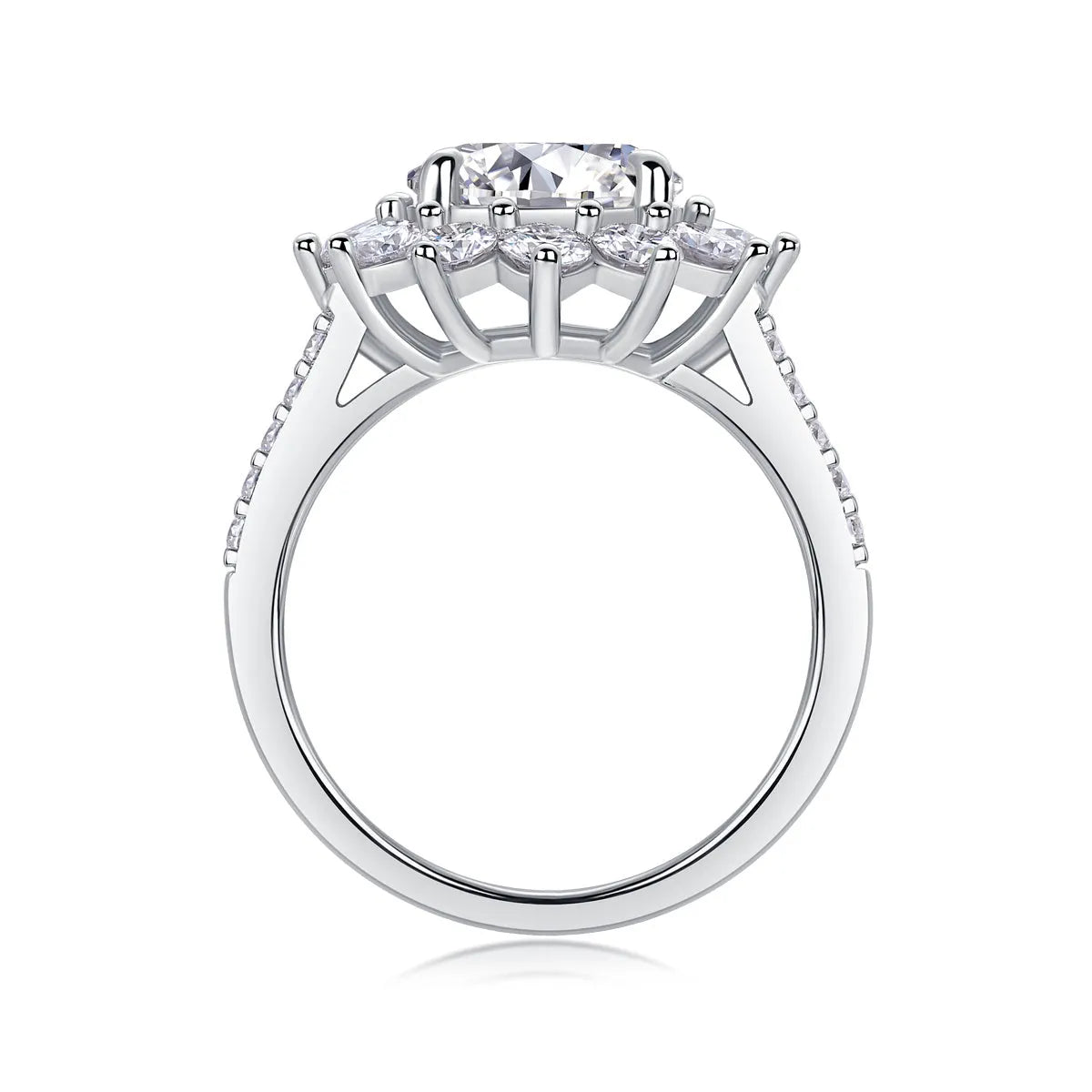 Sunflower wedding ring set with 3-carat moissanite centre stone in platinum-plated S925 silver band, gift box and GRA certificate